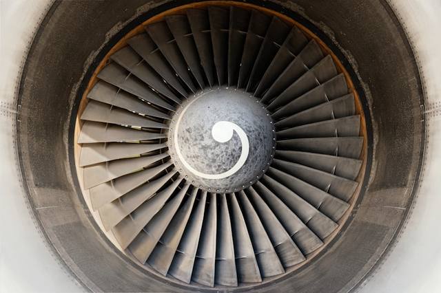 Close-up of a jet engine turbine